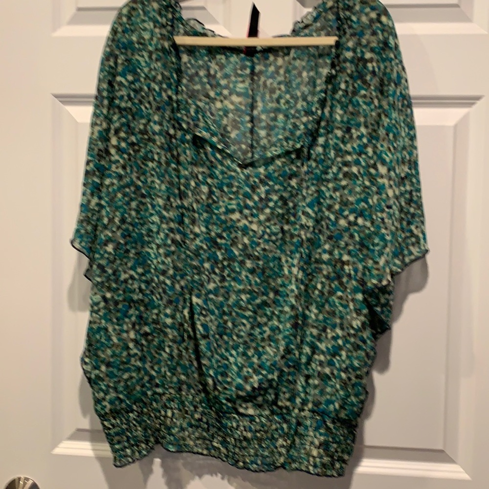 Sheer Elastic Smock Waistband Plus Size Top